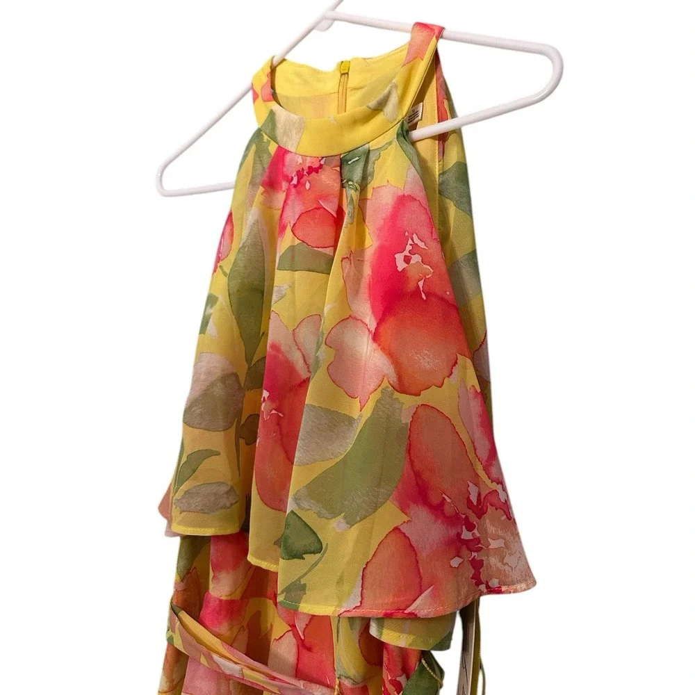 $148 Eliza J Yellow Floral Halter Neck High Low Flowy Spring Dress Sz 12 NWT - Picture 6 of 10